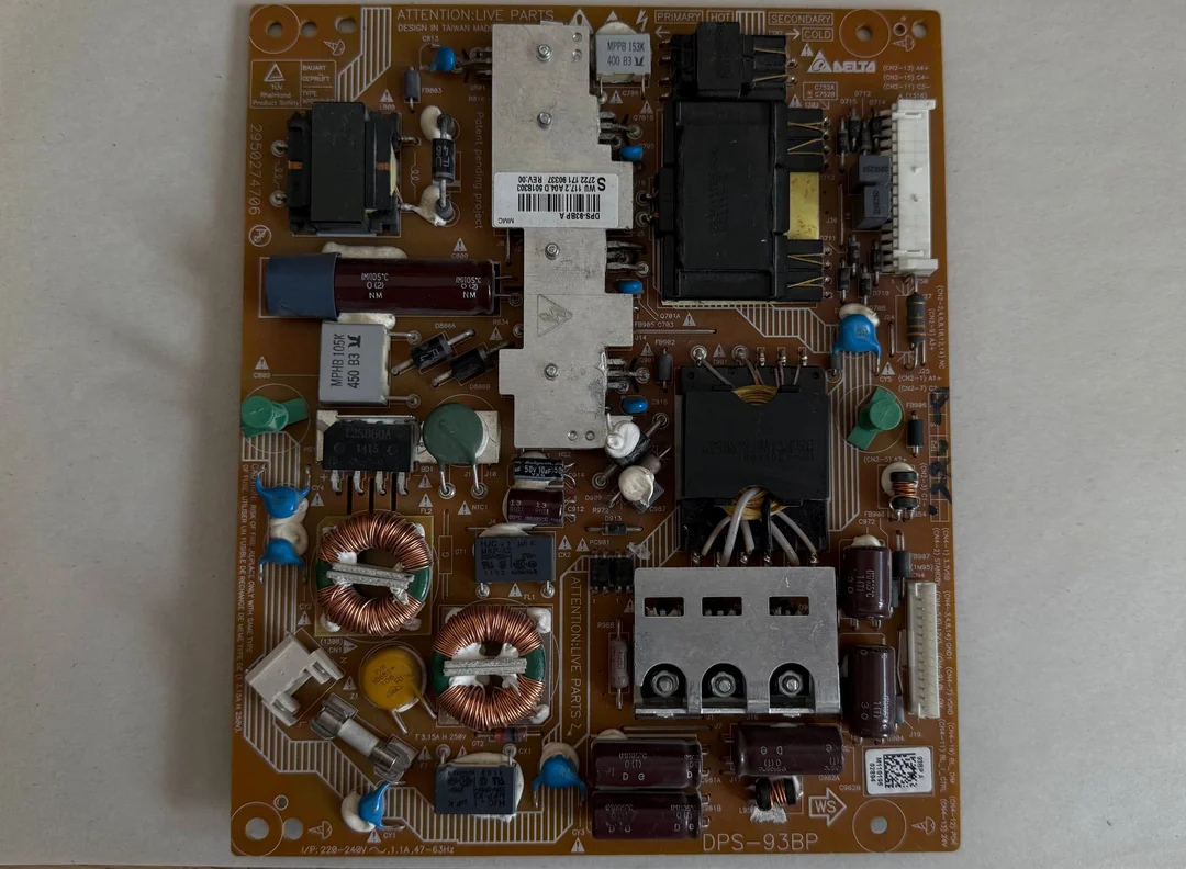 БП Delta DPS-93BP (Made in Taiwan, ~93 Вт) для Philips 32PFL6605H/60 — драйвер LED-подсветки DDA009, маркировки PRIMARY/HOT/SECONDARY/COLD, вход 220-240V 1.1A 47-63Hz