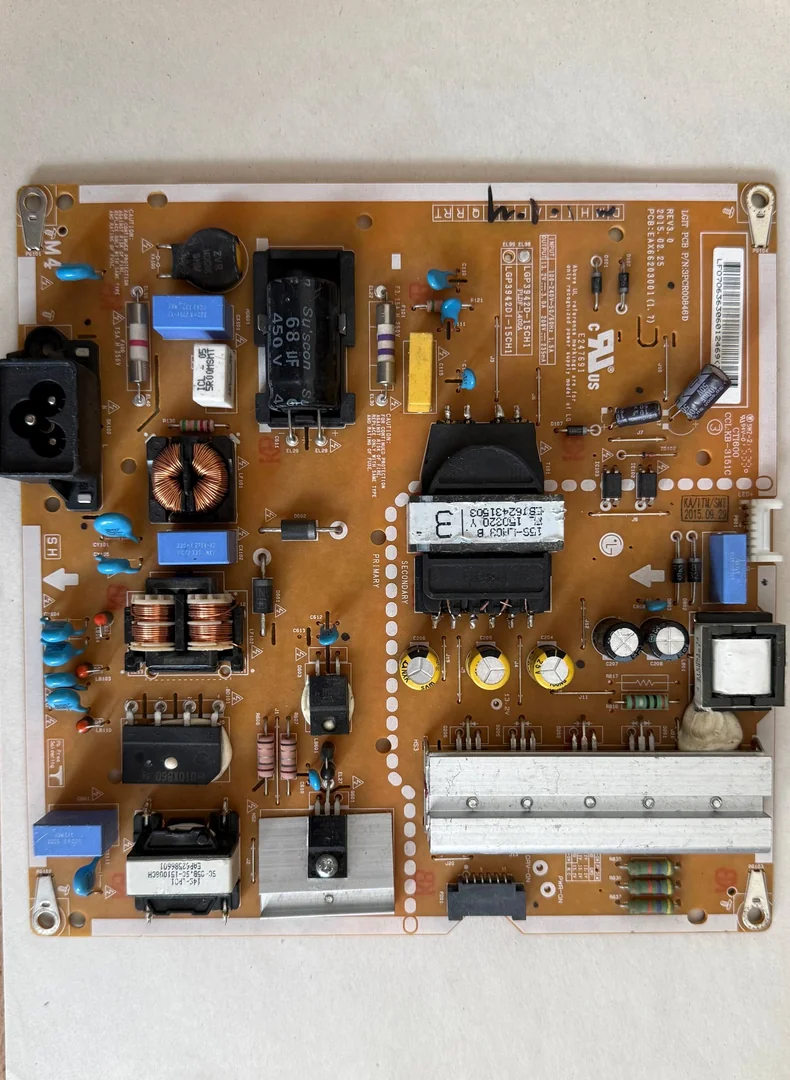 БП LG EAX66203001 (LGP3942D-15CH1 / LGP3942DI-15CH1, REV3.0 2015.02.25) для LG 42LF550V/42LF560V/42LF620V — драйвер подсветки LC5901S, ток 250 мА, выход 13.2V 3.0A + 208V 235mA, панель LC420DUE