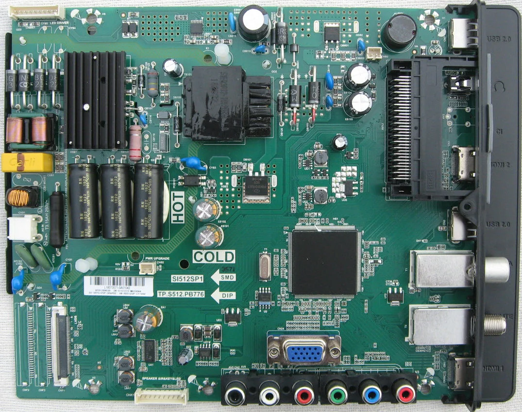 Плата TCL LED32D2900S — TP.S512.PB776, драйвер GB98AERN, ISET pin 6, метки HOT/COLD/PWR UPGRADE